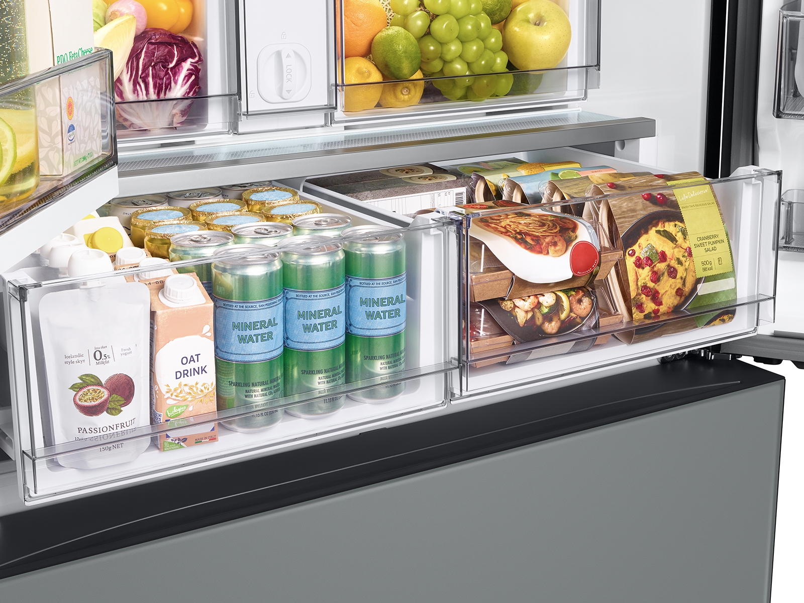 Thumbnail image of Bespoke 3-Door French Door Refrigerator (30 cu. ft.) with Beverage Center™ in White Glass