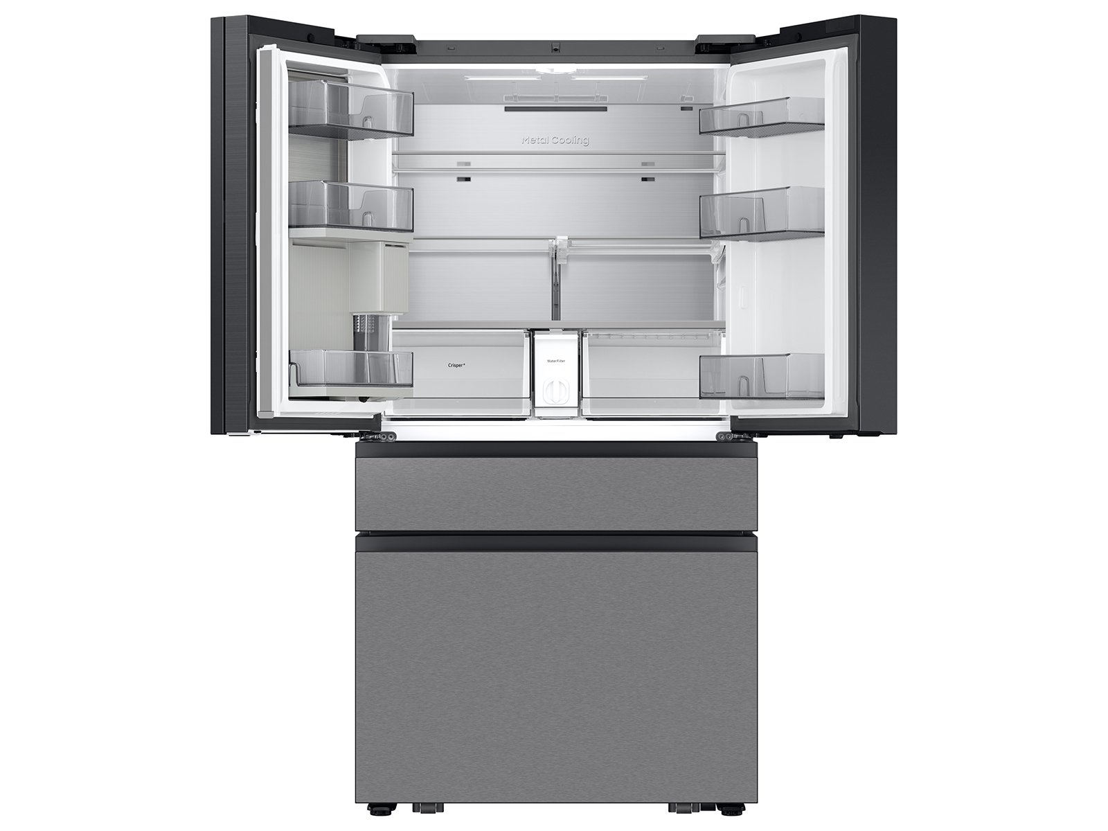 Thumbnail image of Bespoke 23 cu. ft. Counter Depth 4-Door French Door Refrigerator with AI Family Hub™+ & AI Vision Inside™ in Charcoal Glass and Stainless Steel
