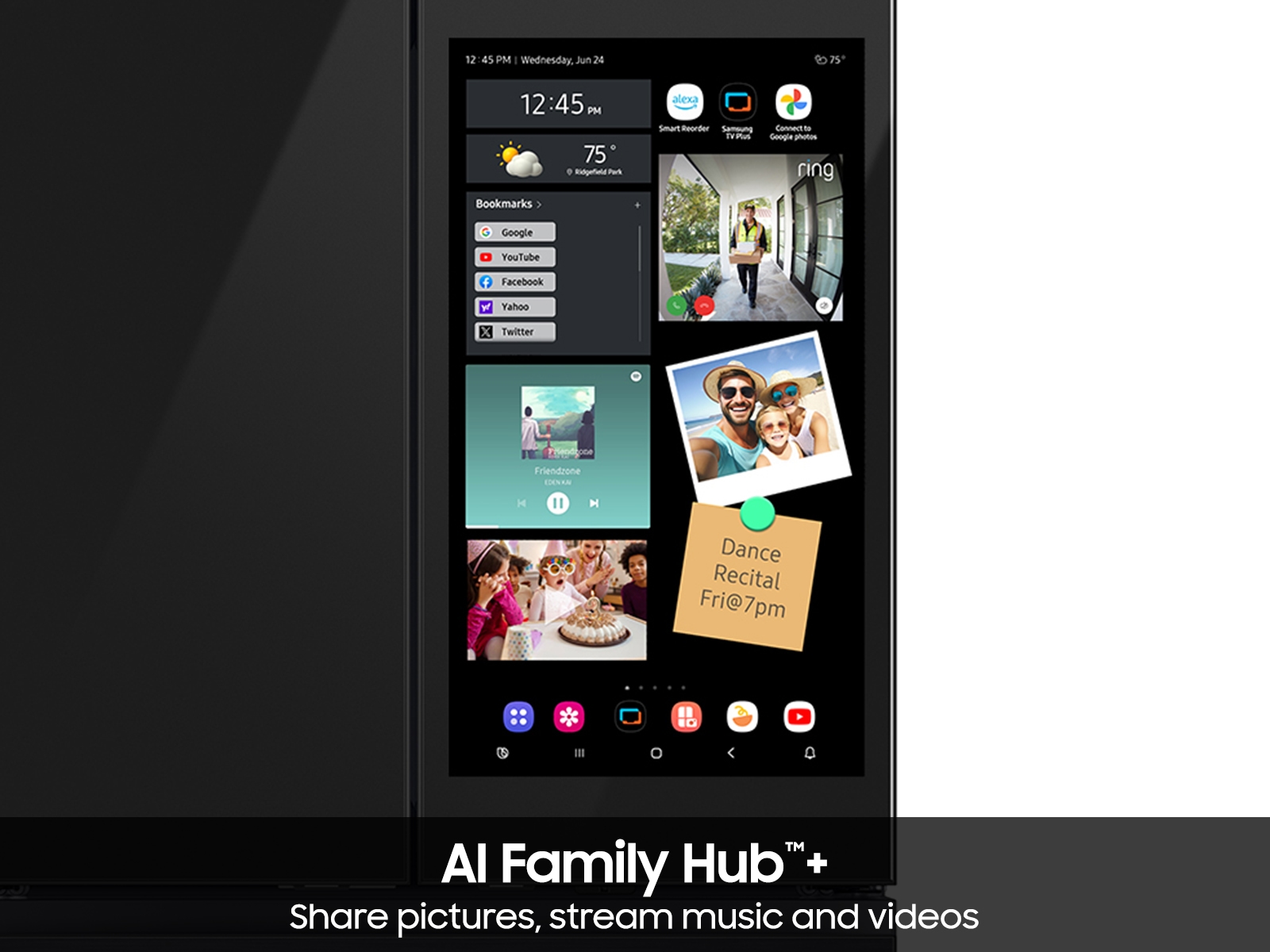 Thumbnail image of Bespoke 23 cu. ft. Counter Depth 4-Door French Door Refrigerator with AI Family Hub™+ & AI Vision Inside™ in Charcoal Glass and Stainless Steel