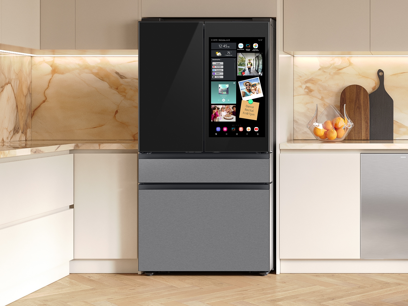 Thumbnail image of Bespoke 23 cu. ft. Counter Depth 4-Door French Door Refrigerator with AI Family Hub™+ & AI Vision Inside™ in Charcoal Glass and Stainless Steel